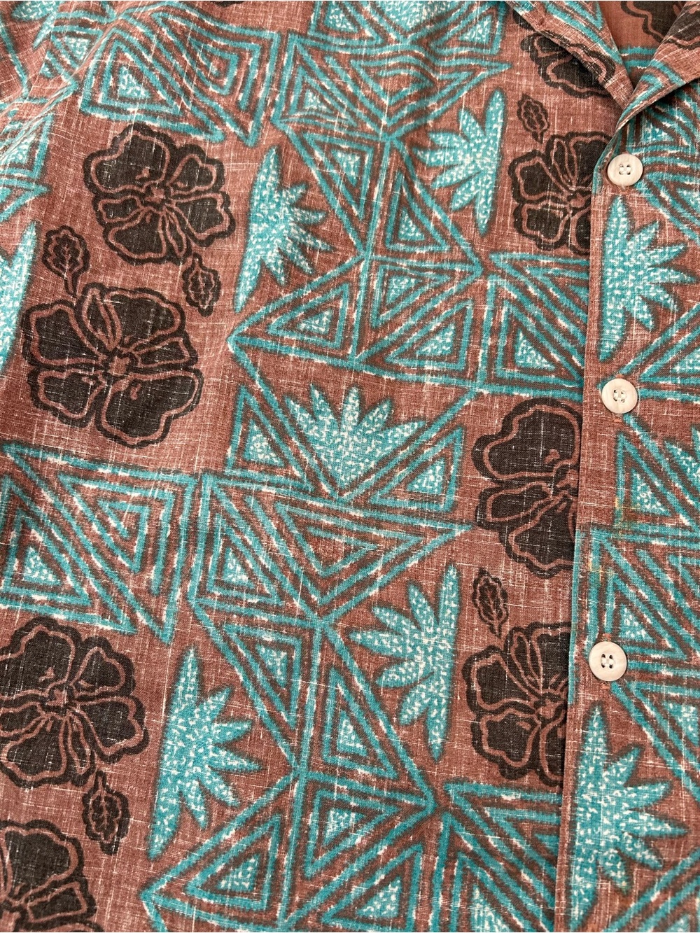 Vintage Reyn Spooner hibiscus Hawaiian print button down, teal shirt size large - Picture 5 of 9